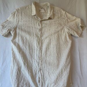 Men's Beige Textured Button Down Shirt‎